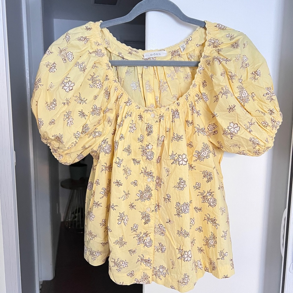 DÔEN Doen Tennessee Floral Cotton Top Sunshine Bouton de Rose Yellow XS - Picture 3 of 13